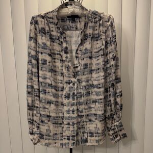 Banana Republic Abstract Print Volume Sleeve Blouse in Ivory & Navy Size Large